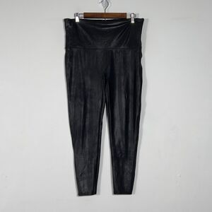 Spanx Faux Leather Leggings Womens Sz 2X Black Pull-On Shaping Waistband